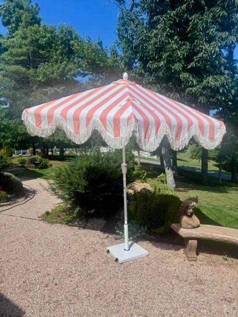coral patio umbrella & Ivory Vintage Fringe 118 Motorized Bicycle Chopper Bike Name:Steelhead Candy and a tilt feature